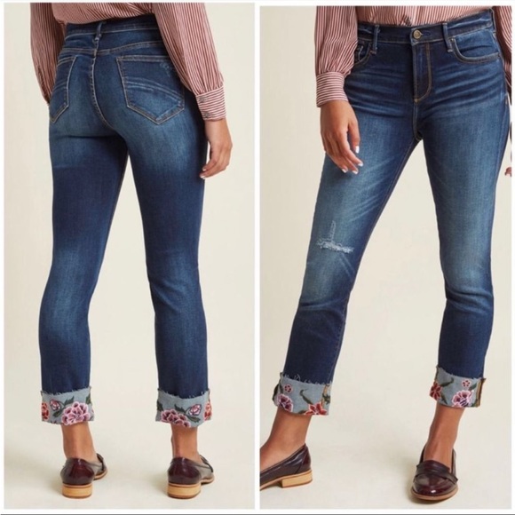 Driftwood Colette Floral Embroidered Cuff Jeans Dark Wash Size 26 - Picture 1 of 15